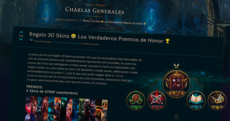 ¿No quedaste conforme con las recompensas de Honor? Invocador de LAS regala 30 skins a jugadores honorables